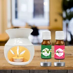 PEEPRESION White Ceramic Aroma Oil Air Diffuser With Rose & Jasmine Aroma Oil(10ml Each) Uses for Home, Office, Spa, Hotel, Club, Gym, Conference Hall, Meeting Room Diffuser-73