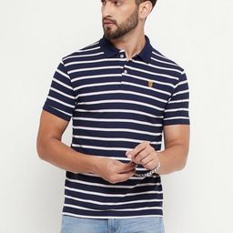 RELANE Men Striped Polo Collar Cotton T-shirt-image-69