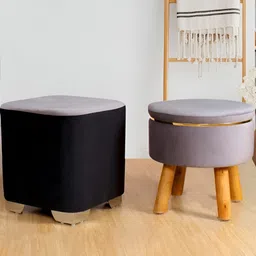 Shadowkart Set Of 2 Black & Grey Pouffes Sitting Stool Ottomans-14