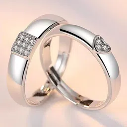 kazare Unisex Set Of 2 Stone-Studded Heart & Square Shaped Adjustable Finger Rings-53