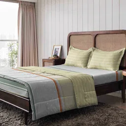 The Happy Pod Green & Yellow Microfiber Queen Bedsheet & Comforter with 2 Pillow Covers-57