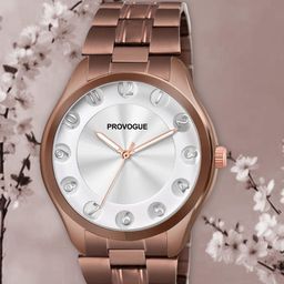 Provogue Men Brass Patterned Dial & Stainless Steel Wrap Around Straps Analogue Watch PR-GR027-SLV-CPR-3