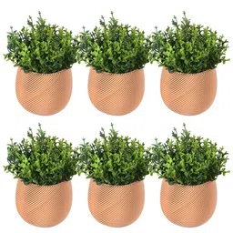 Kuber Industries Gold-Toned & Green 6 Pieces Artificial Flowers With Pot-43