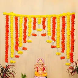 eCraftIndia Yellow & Orange Marigold Flower Full Door Decoration Item Toran for Home-15
