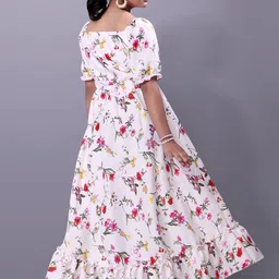 Aarya Designer Floral Print Puff Sleeve Ruffled Crepe Fit & Flare Maxi Dress image 4