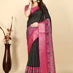 J 6 DESIGNER Floral Zari Art Silk Block Print Saree-picture-15