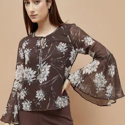 CODE by Lifestyle Women Floral Printed Tie-Up Neck Bell Sleeve Regular Top-image-68