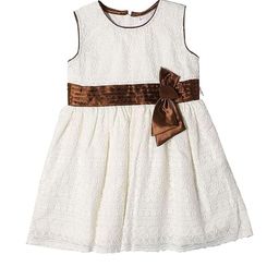 Snazzygirl Kids White Embroidered Chikan Work Fit & Flare Dress-image-1