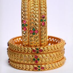 POSHIFY Women Gold & Red Pack Of 6 Gold-Plated Artificial Stones Brass Bangles-image-66