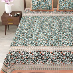 Myntra Elegant Homes Orange & Grey Cotton Floral 180 TC King Bedsheet with 2 Pillow Covers-picture-41