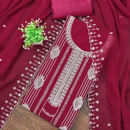 Maroosh Floral Embroidered Sequinned Georgette Unstitched Dress Material-image-27