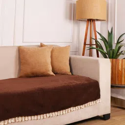 STITCHNEST Brown 1 Seater Chenille Sofa Cover-image-56