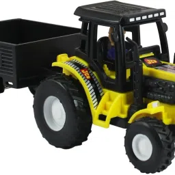 - Tractor With Trolley - Pull Back Spring Action Tractor Toy - No Battery-5
