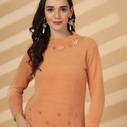 all about you Floral Embroidered Applique Detailed Mock Neck Sweaters-image-24