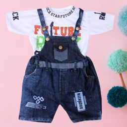 BAESD Kids Printed Slim FitDungarees With T-Shirt-image-93