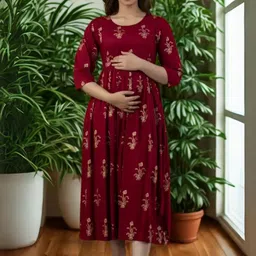 Vaidiki Floral Printed Fit and Flare Maternity Dress-picture-3