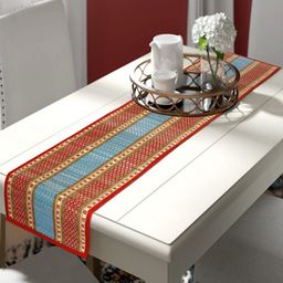 HOKIPO Red & White Geometric Rectangular Table Runner image 4