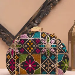 ARTKLIM Floral Embroidered Sequinned Box Clutch-5