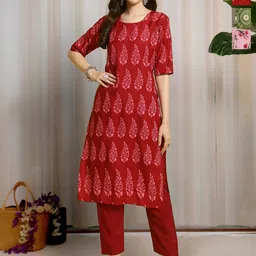 HERE&NOW Selection Of 3 Floral Printed Round Neck Straight Kurtas-17