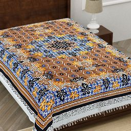 HASHCART Brown & Yellow Floral Printed Pure Cotton 210 TC Single Bedsheet 2.30 m x 1.52 m-0