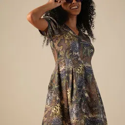 Globus Women Animal Printed Puff Sleeve A-Line Dress-image-38