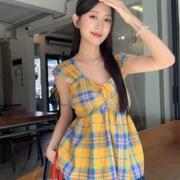 KPOP Women Checked Regular Top-image-5