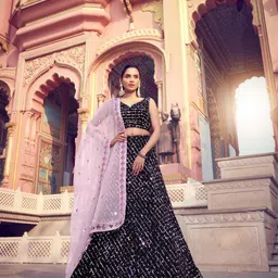 Fusionic Embroidered Sequinned Semi-Stitched Lehenga & Unstitched Blouse With Dupatta-18