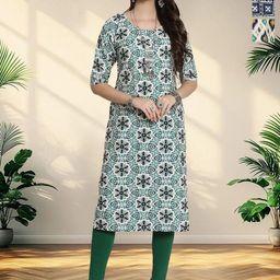 HERE&NOW Women Pack of 3 Ethnic Motifs Printed Round Neck Crepe Straight Kurta-image-60