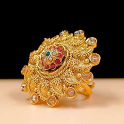JYONA Gold-Plated Artificial Stones & Pearls Studded Adjustable Finger Ring-36