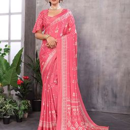 KALINI Abstract Printed Fusion Saree With Blouse Piece-image-33