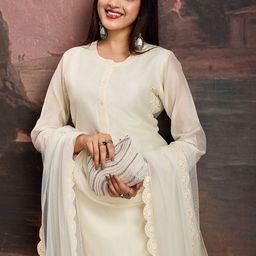 House of Pataudi Embroidered Detail Kurta & Trousers with Net Dupatta image 2