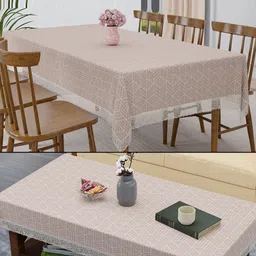RUBOXA Beige Set of 2 Geometric Printed Waterproof Plastic 6-Seater Table Cover-4