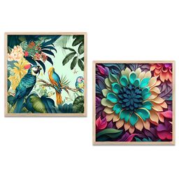 Kotart Brown & Green 2 Pieces Birds & Floral Printed Wooden Wall Arts-picture-32