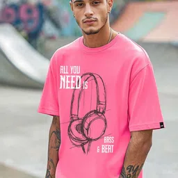 Bewakoof Men Graphic Printed Round Neck Pure Cotton Oversized T-shirt-picture-47