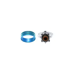 Dynamic Retail Global Set of 2 Rings for Men & Women, Blue-Red Alloy Ring ()-13