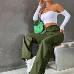 SHINE N SHOW Women Relaxed Fit High-Rise Cotton Cargos Trousers-image-79