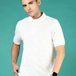 V-Mart Men Geometric Printed Polo Collar Cotton T-shirt-image-3