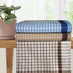 Athom Living Blue & Brown 3 Striped Cotton 210 GSM Bath Towel-image-98