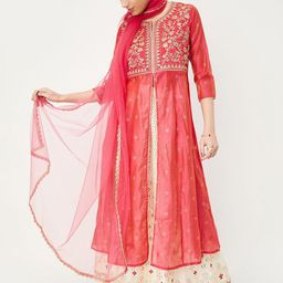 max Women Floral Printed Regular Thread Work Kurta with Skirt & With Dupatta-image-81