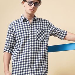 British Club Men Standard Gingham Checks Opaque Checked Casual Shirt-image-49