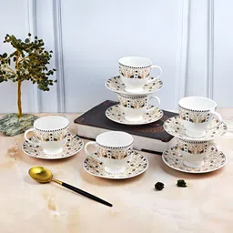UPC White Floral Printed Ceramic Glossy Cups Set of Cups and Mugs-43