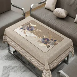 Cloth Fusion Taupe Floral Anti-Slip 4-Seater Table Cover-36