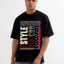 CODE OF HONOUR Typographic Printed Cotton Oversized T-shirt-image-50