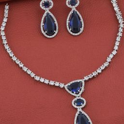 TIYARA Blue Stone Studded Silver-Tone Jewellery Set-image-26