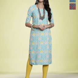 Moda Rapido Women Ethnic Motifs Printed Thread Work Floral Crepe Kurta-image-84