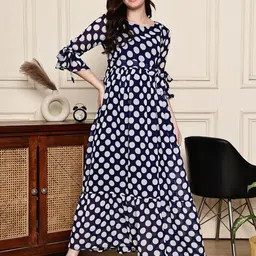 COLOR STUDIO Polka Dot Print Bell Sleeve Georgette Maternity Maxi Dress-39
