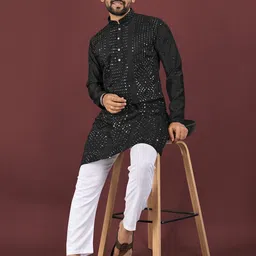 WELL TEX Men Self Design Sequinned Mubarak Festive Kurta Set-picture-6