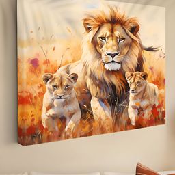 SAF Brown & White 1 Piece Canvas Birds and Animals Wall Paintings-26