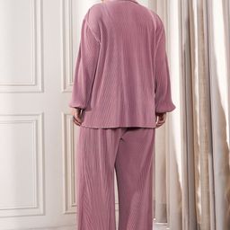 CURVE BY KASSUALLY Plus Size Self Design Pleated ShirtShirt With Trouser image 5