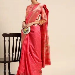 DIVASTRI Woven Design Embroidered Silk Cotton Banarasi Saree-image-49